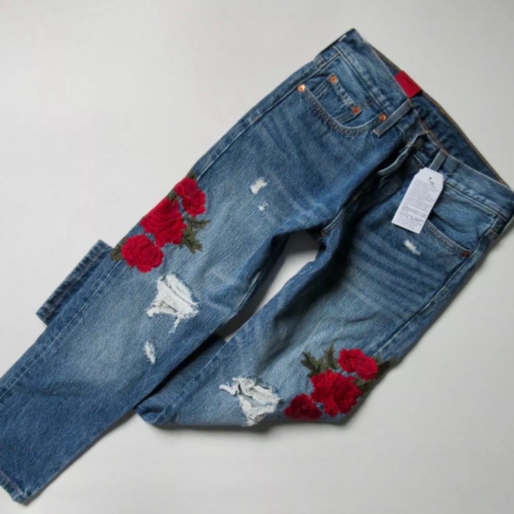 ISO Levi's 501 Taper Custom Blues Rose Embroidered